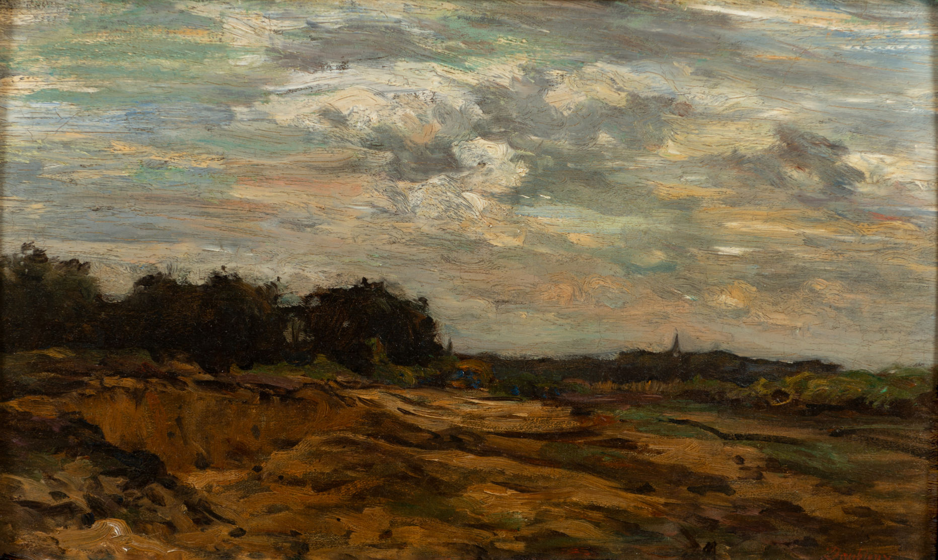 'Landscape with Clock Tower on Horizon' by Charles-Francois Daubigny